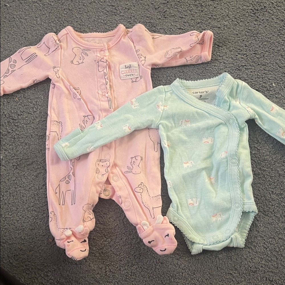 Carter's Pink and Mint Animal Print Footies
